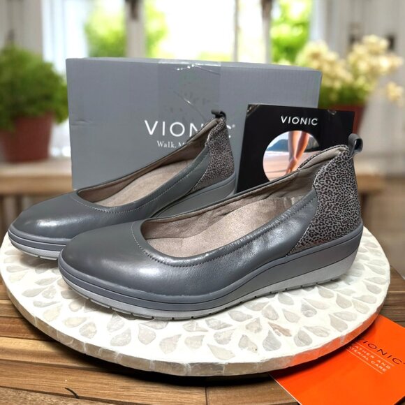 Vionic Jacey Orthotic Supportive Leather Leopard Comfort Wedge Women’s 7.5 Wide - Picture 2 of 13